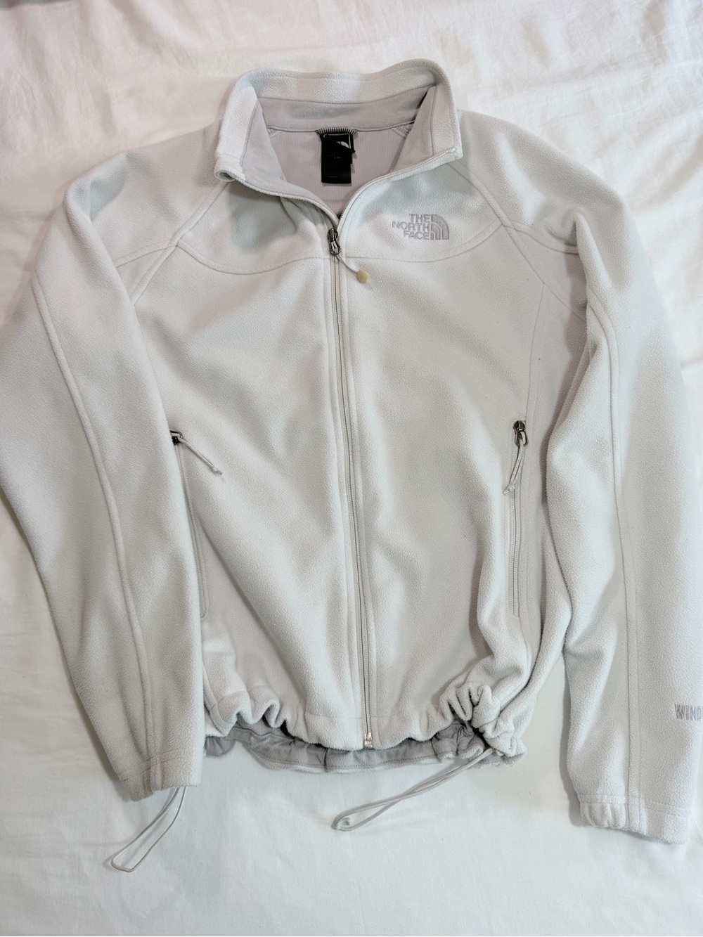 The North Face Women's Light Gray Mock Neck Teddy Fleece Funnel Jacket